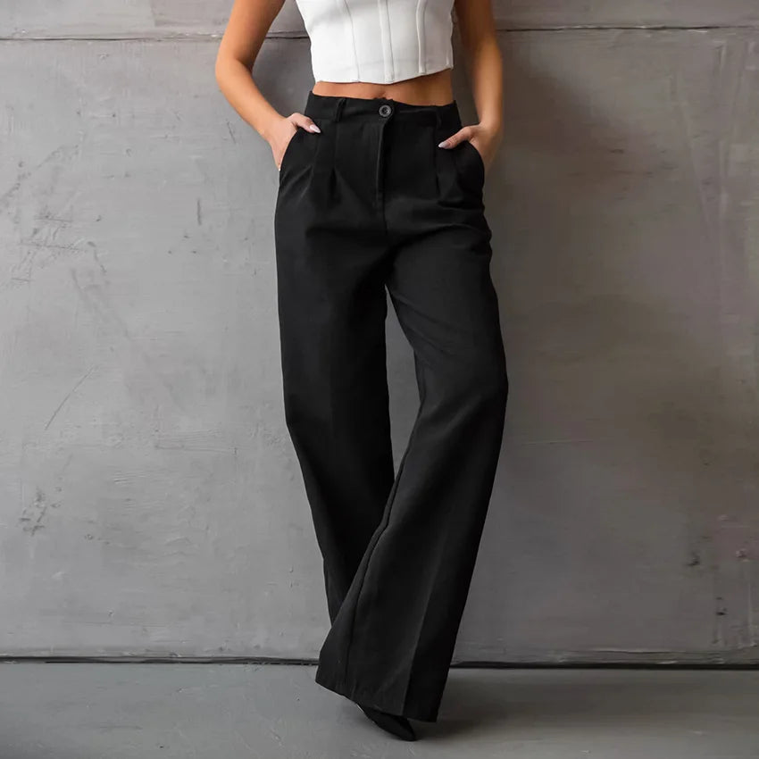 LIZAKOSHT  -  Commuter Style Versatile Casual Straight Leg Pants Women's Autumn New Black Loose Fashion Draped suit trousers Office Ladies