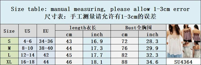 LIZAKOSHT  -  Summer Women Sleeveless Cami Top, Contrast Spliced Lace Edge Spaghetti Strap Tee for Daily Casual Wear