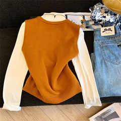 LIZAKOSHT  -  Autumn Winter Casual Sleeveless Gray Knitting Vest Korean Style Elegant Clothing Female Tops Women's Fashion Knitted Vest