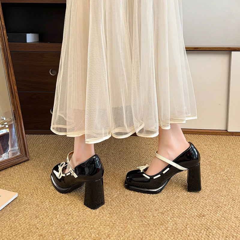 LIZAKOSHT  -  Platform Height Increase Women Mary Jane Shoes Ladies Elegant Thick Heel Dress Pumps Spring Ladies Leather Shoes