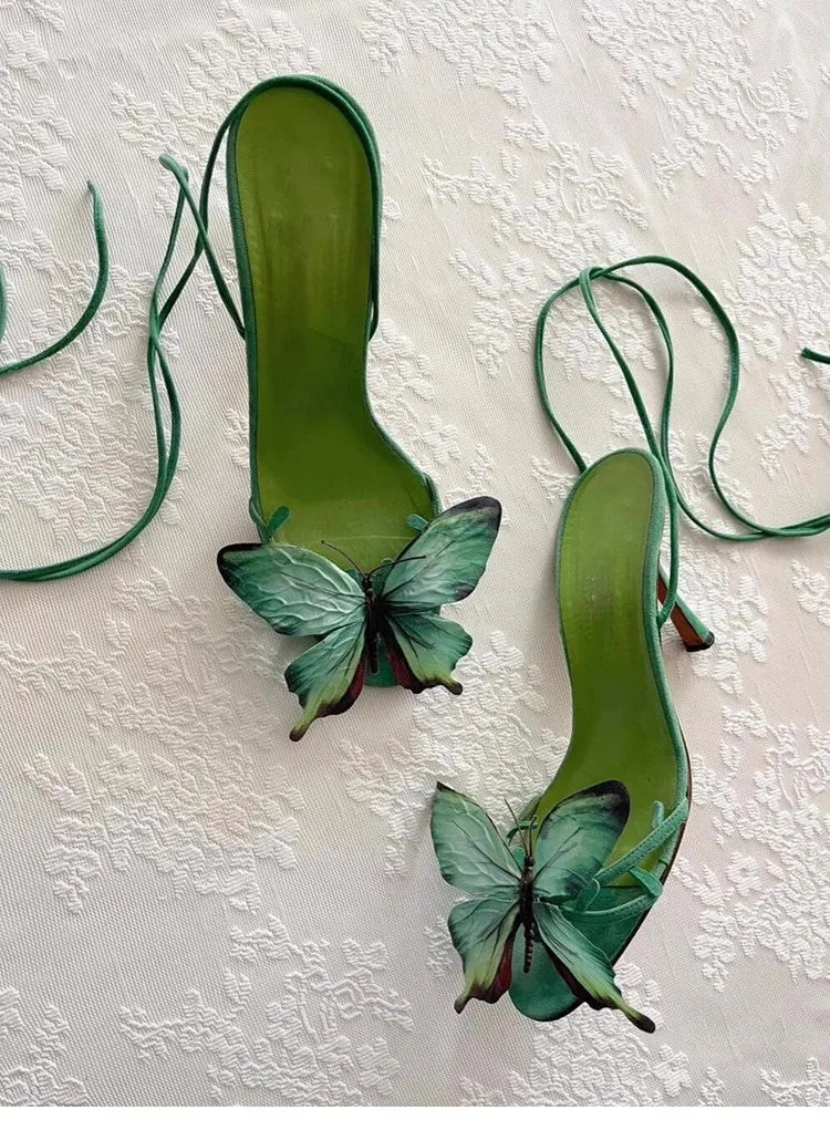 LIZAKOSHT  -  Niche 3D Butterfly Flower Sandals for Women New Summer French Fine Heel Sexy Open toed High Heels