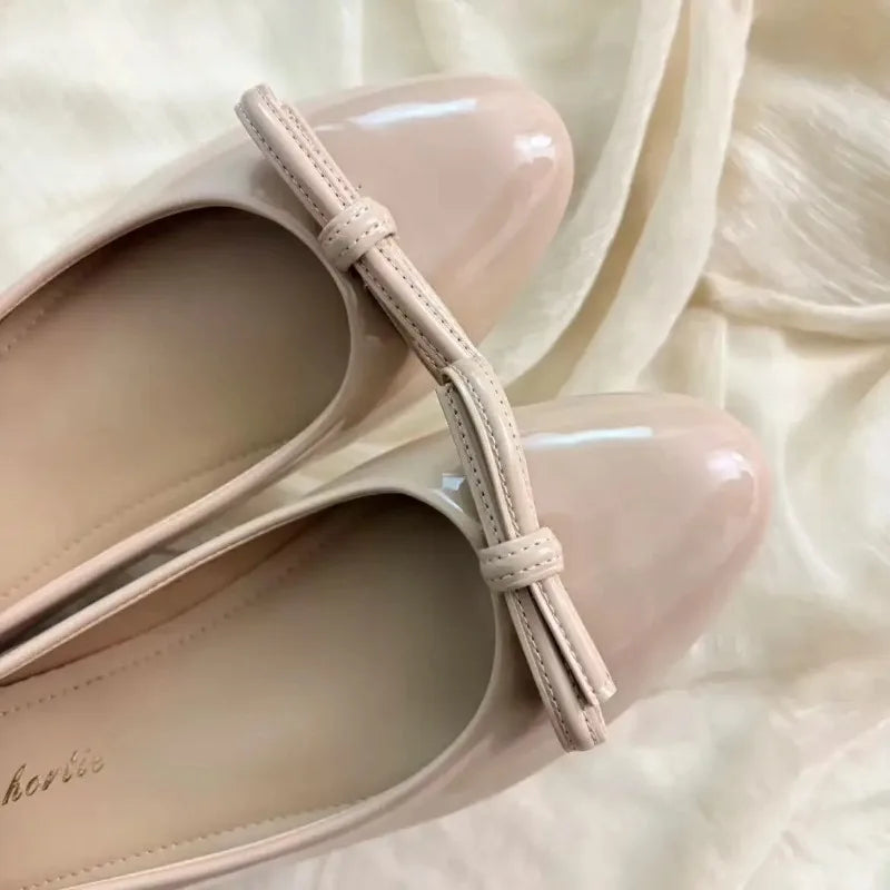 LIZAKOSHT  -   Women Round Toe Knot Decor Mary Jane Ballet Flats Slip on Comfort Non Slip Rubber Sole Flat Heel Daily Commute Casual Footwear