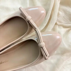 LIZAKOSHT  -   Women Round Toe Knot Decor Mary Jane Ballet Flats Slip on Comfort Non Slip Rubber Sole Flat Heel Daily Commute Casual Footwear