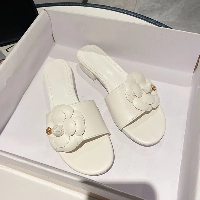 LIZAKOSHT  -  Flower Designer Women's Slippers Summer Casual Slides Female Fashion Vacation Low Heel Comfortable Beach Sandals Women
