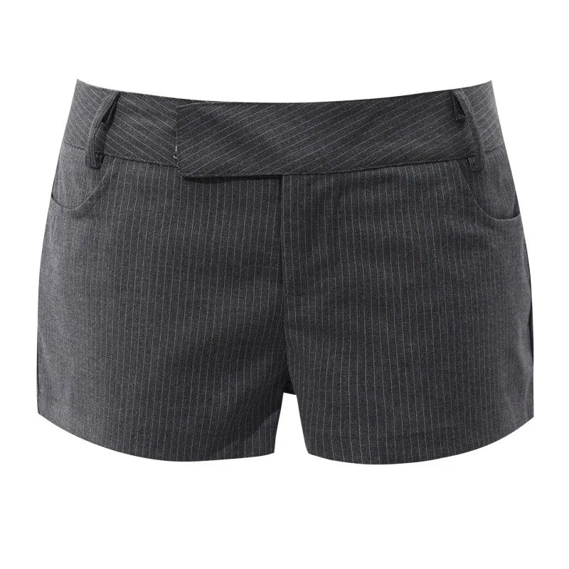 LIZAKOSHT  -  French Fashion High Street Low Waist Striped Short Pants Y2k Aesthetic All Match Temperament Shorts Casual Short Stright Trouser