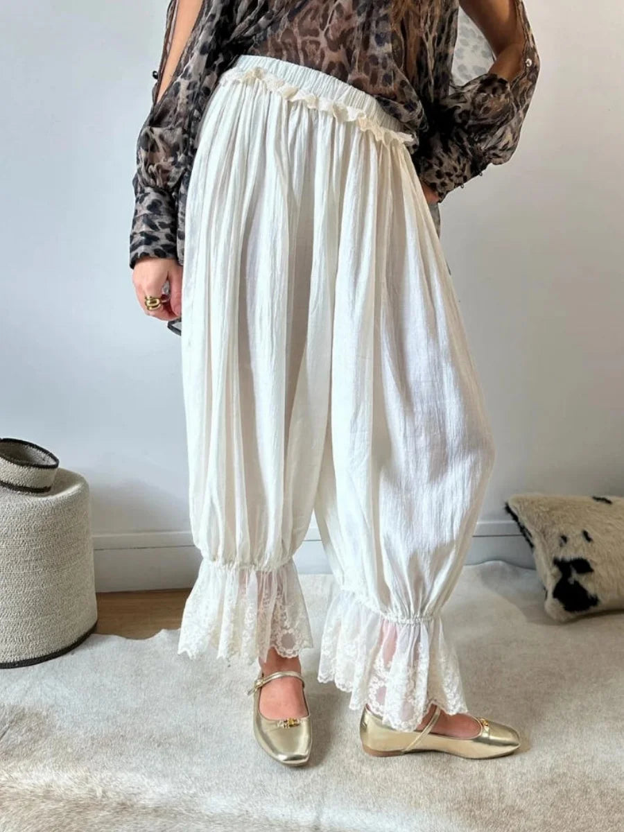 LIZAKOSHT  -  Coquette Aesthetic Bloomer Pants Women Sexy Lace Trim Ruffle Harem Pants Cute Balletcore Drawstring Loose Wide Leg Trousers