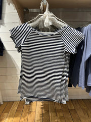 LIZAKOSHT  -  Navy Striped Slash Neck Slim T-Shirt Women New Raw Hem Short Sleeve Cotton Tees Summer Y2k Streetwear Vintage Tshirt Y2k Tops