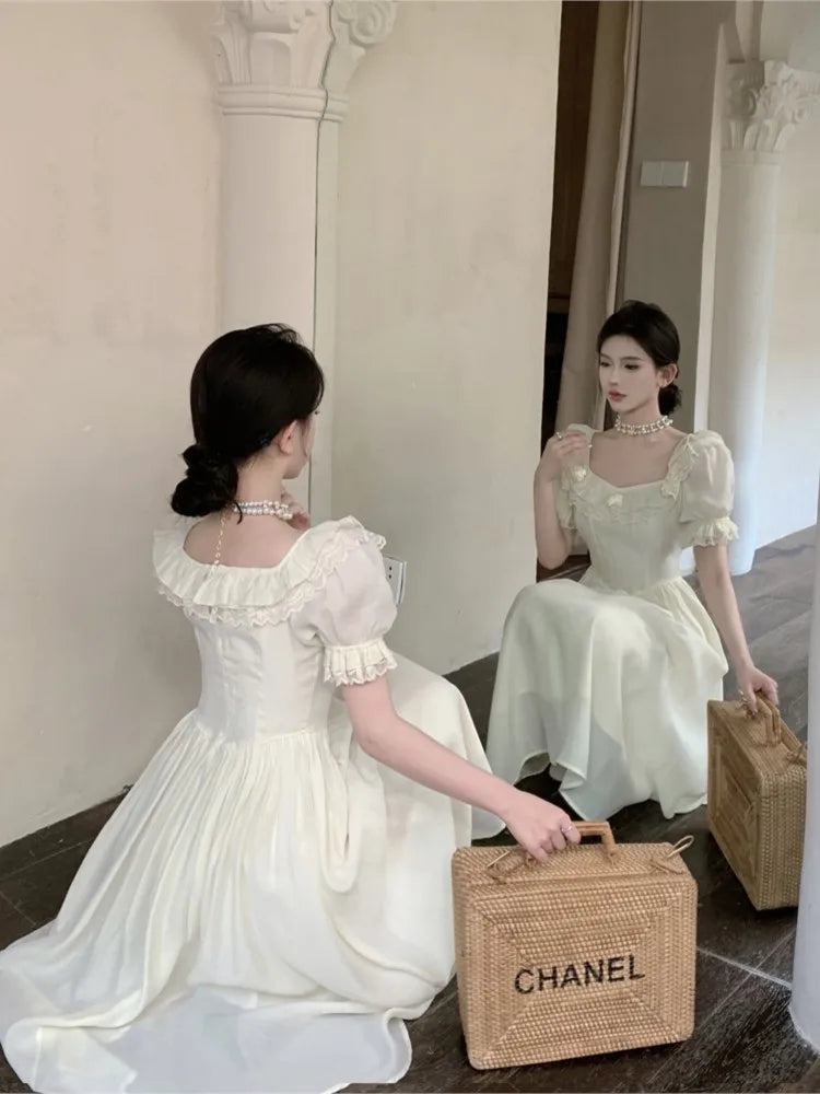 LIZAKOSHT  -  Summer Women Elegant Flower Wedding Party Dress Vintage Female France Ruffles Prom Dress Birthday Lady Princess Beach Dress