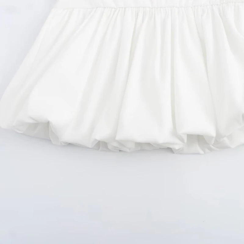 LIZAKOSHT  -  Women White Flower Bud Shorts Skirts New Fashion Street Solid Color Simple Lantern Mini Slim-fit Skirts for Women Clothing