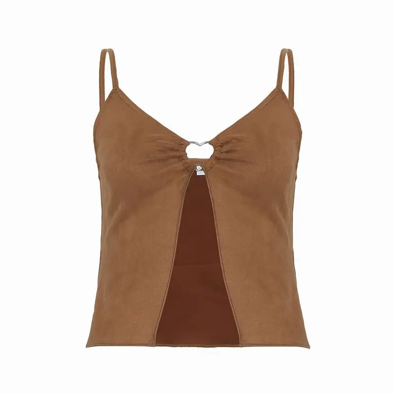 LIZAKOSHT  -  American Retro Spice Girl Wasteland Small Sling Metal Love Hollow Split Short Women's Vest