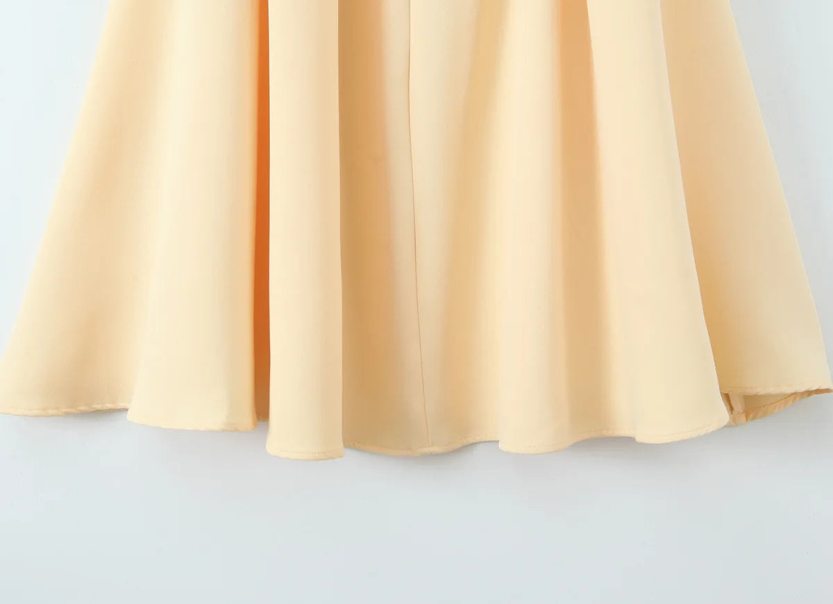 LIZAKOSHT  -  Women Yellow Sexy Elegant Tank Dress O Neck Low Waist A-line Summer Party Dresses Chic Lady Vacation Robe