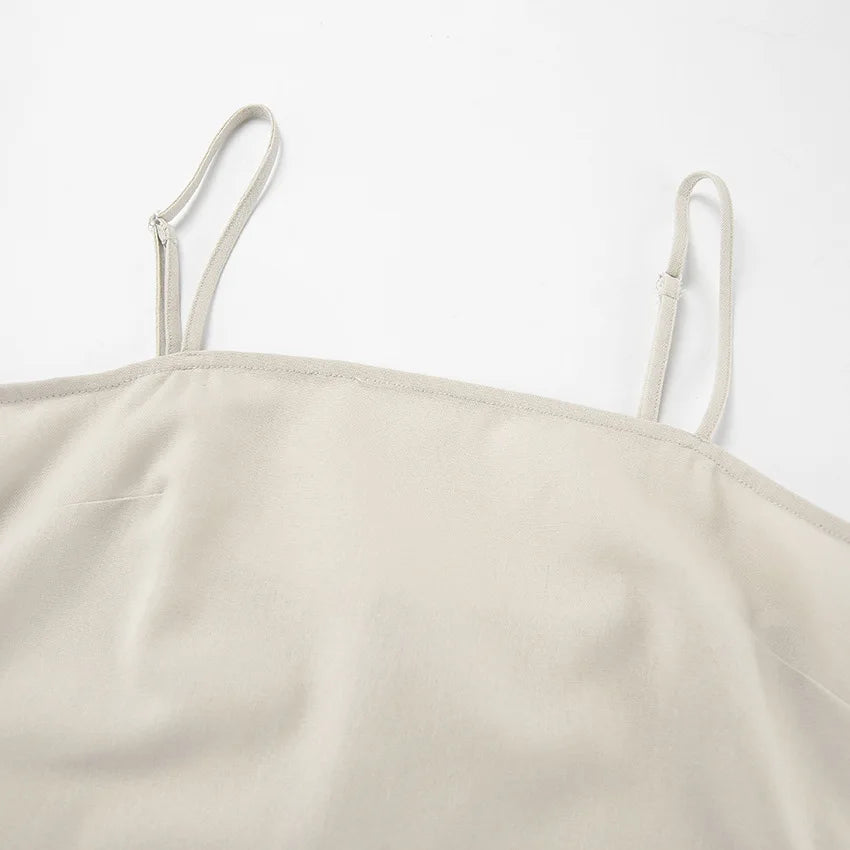 LIZAKOSHT  -  Spring and Summer Commuting Khaki Cotton and Linen Suspender Dress Women's Fashion Loose A-shaped Long Dress