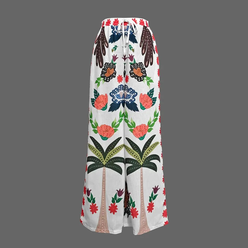 LIZAKOSHT  -  Women's Cotton Linen High Waist Wide Leg Pants Bohemian Long Pants Casual Loose Drawstring Waist Fashion New Vintage