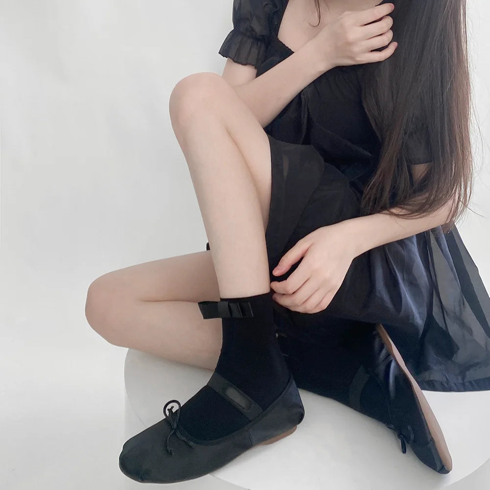 LIZAKOSHT -  JK Lolita Kawaii Cute Socks Cute Bowknot Milky White Black Short Socks Women Soft Velvet Japanese Style Sweet Girls Short Socks