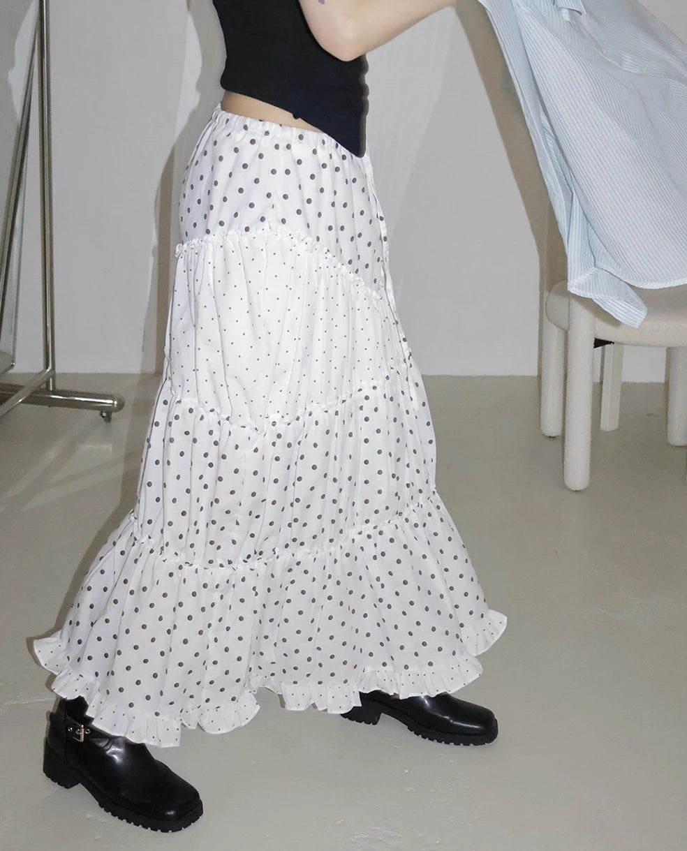 LIZAKOSHT  -  Mint Green Polka Dot Half Skirt with Lace Splicing Retro  Style Korean Waist Design Polyester Fabric H-Shape Long Skirt