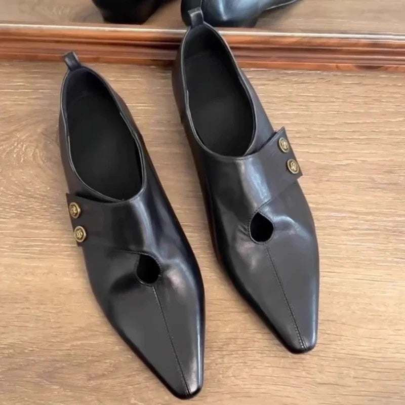 LIZAKOSHT  -  Designer Low Heel Loafers Women Retro Pointed Toe Fashion British Style Small Leather Shoes Elegant Brand Mary Jane Shoes Women