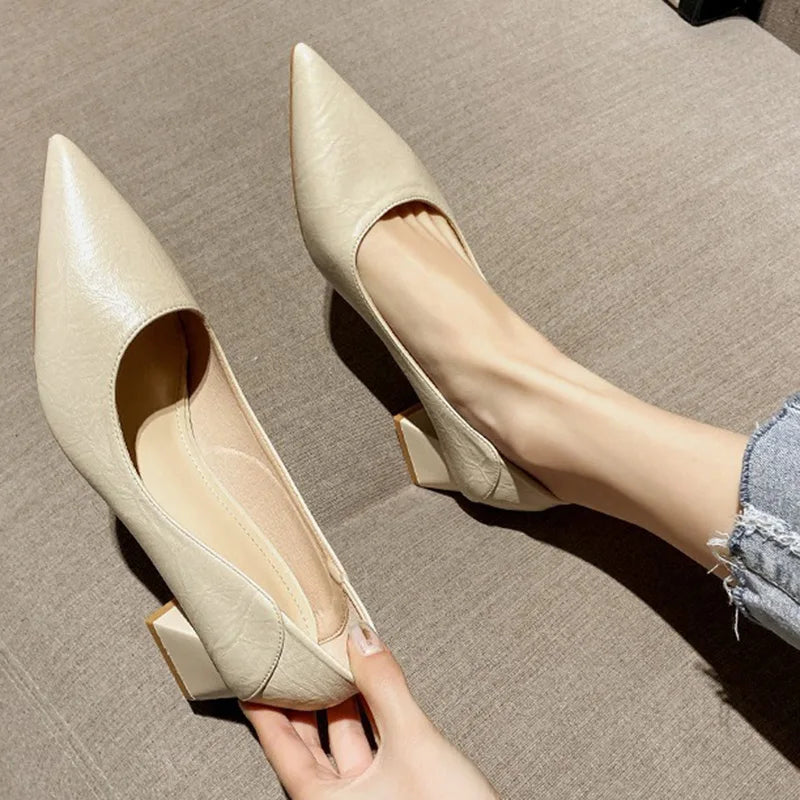 LIZAKOSHT  -  Women 4.5cm High Heels Concise Commuting Daily Pumps Female Pointed Toe Block Heels Lady Versatile Shallow Barefoot Shoes