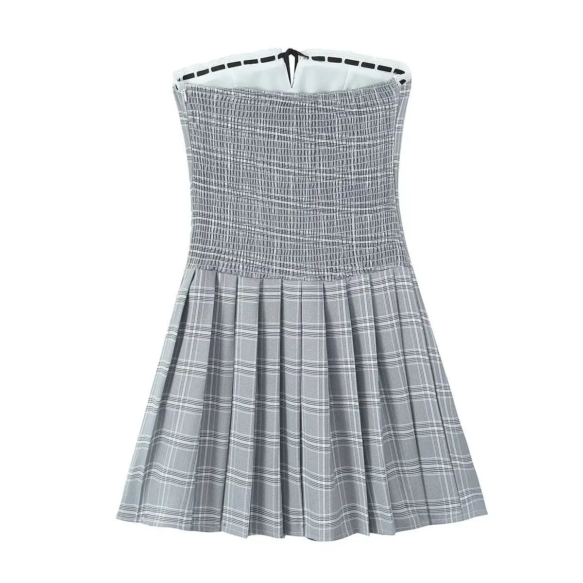 LIZAKOSHT  -  Europe and America Wind Summer New French Retro Sexy Spice Girl Plaid Pure Desire Slim Pleated Skirt.