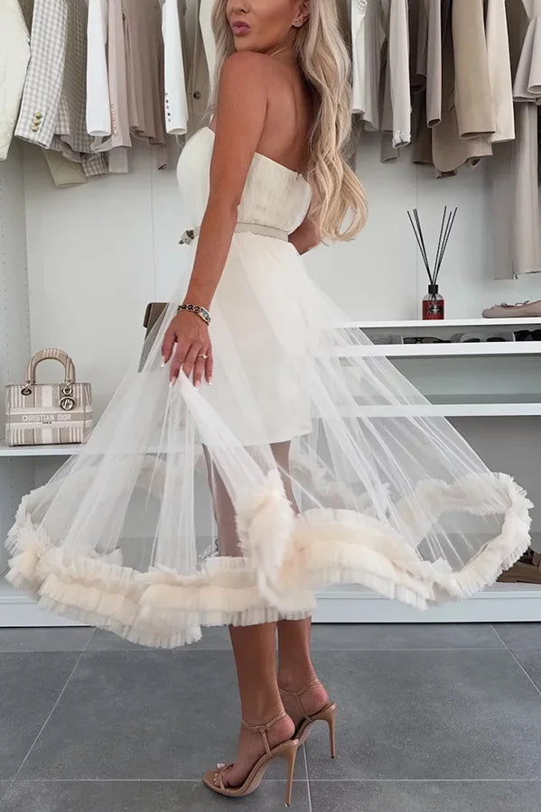 LIZAKOSHT  -  Spring Summer New Style Wrapped Chest Mesh Pendant Dress Casual Loose Vacation Dress