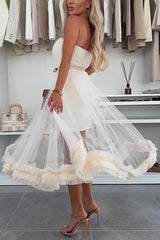 LIZAKOSHT  -  Spring Summer New Style Wrapped Chest Mesh Pendant Dress Casual Loose Vacation Dress