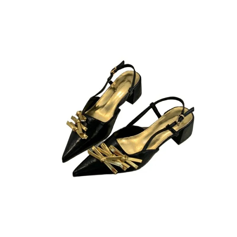LIZAKOSHT  -  Closed Toe Sandals Open Shoes Heel Summer Suit Female Beige All-Match Spring Fashion Comfort Black Block Bow Pointed High G