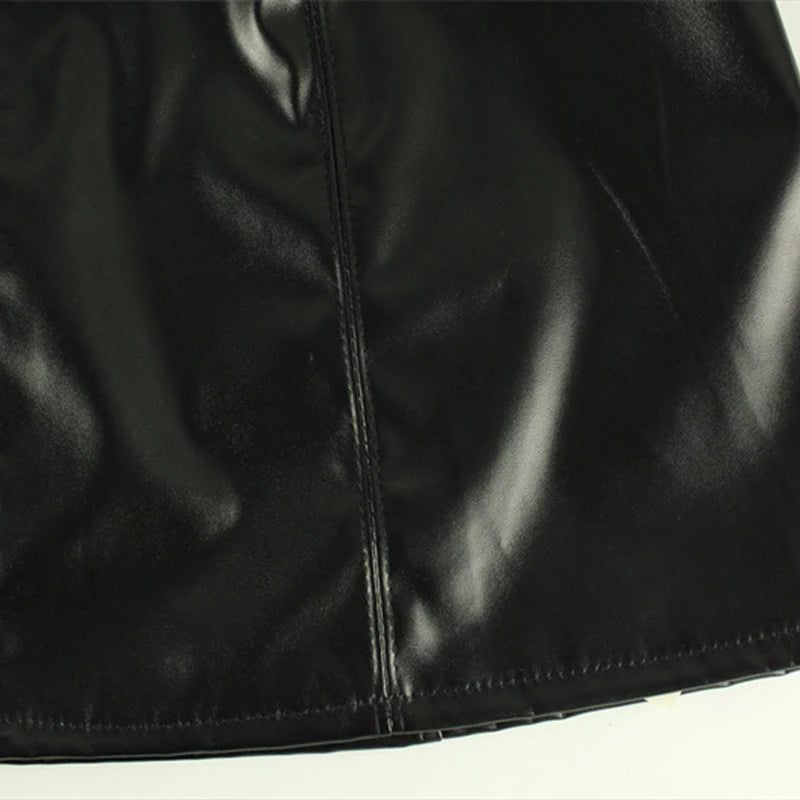 LIZAKOSHT  -  Pu Leather O Neck Sleeveless Black Y2k Hipster Club Short Dress Women Slim Fit Sexy Streetwear Zip Up Vestidos Clothing