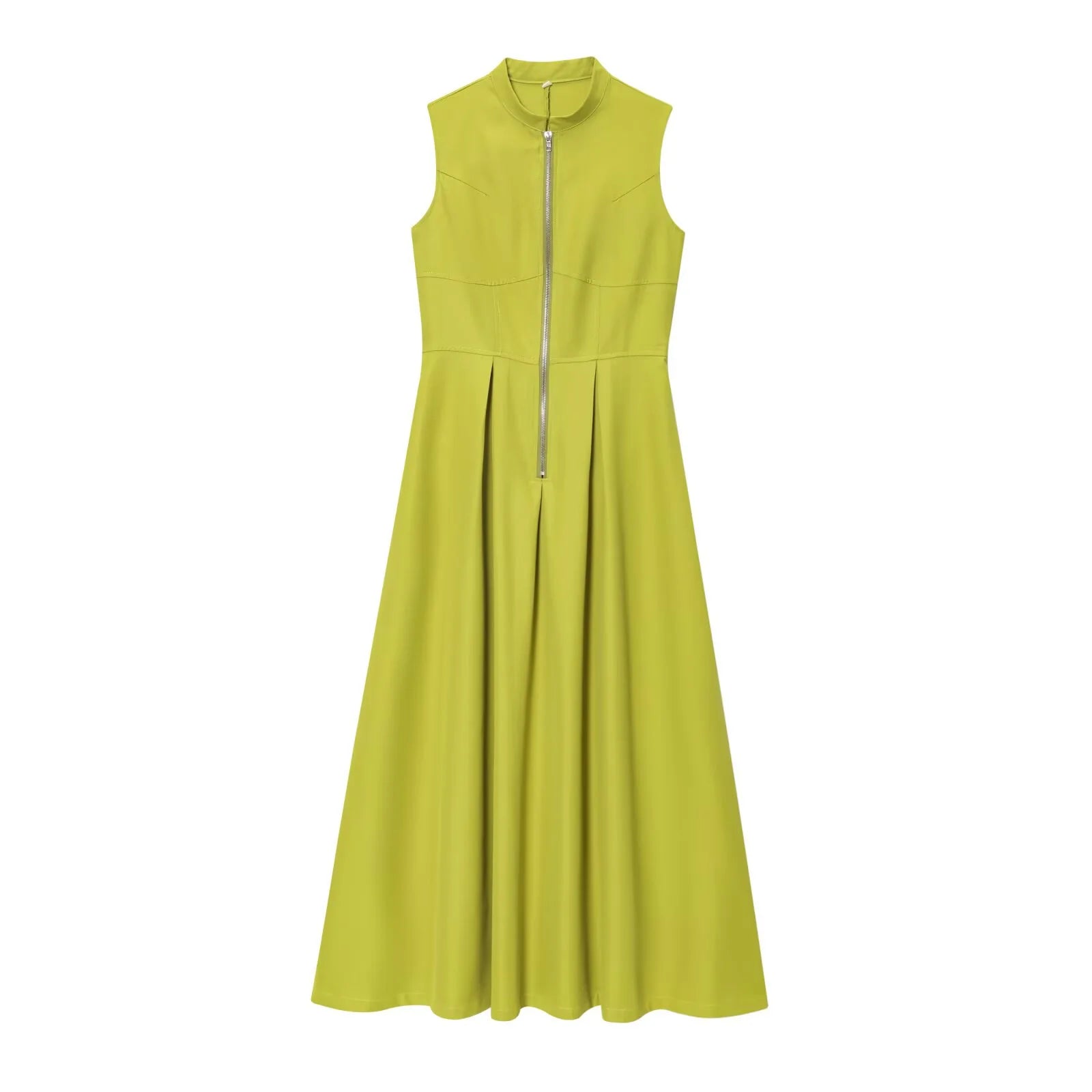 LIZAKOSHT  -  Solid Color Fashion Long Dresses for Women Zip Sleeveless Maxi Dress Woman Summer Holiday Ruched Party French Style Female Dress