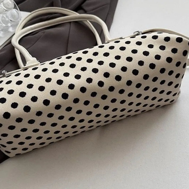 LIZAKOSHT  - Y2k Polka Dot Cylindrical Handbag Ins Trendy Personality Elegant Retro Glossy Leather Exquisite Small Capacity Daily Commuting