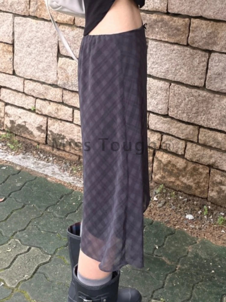 LIZAKOSHT  -  Korea Chic Spring French Retro Skirt Women High Waist Plaid Mid-Length Skirt Female Casual Vintage Designer Y2k Skirt 2024 New