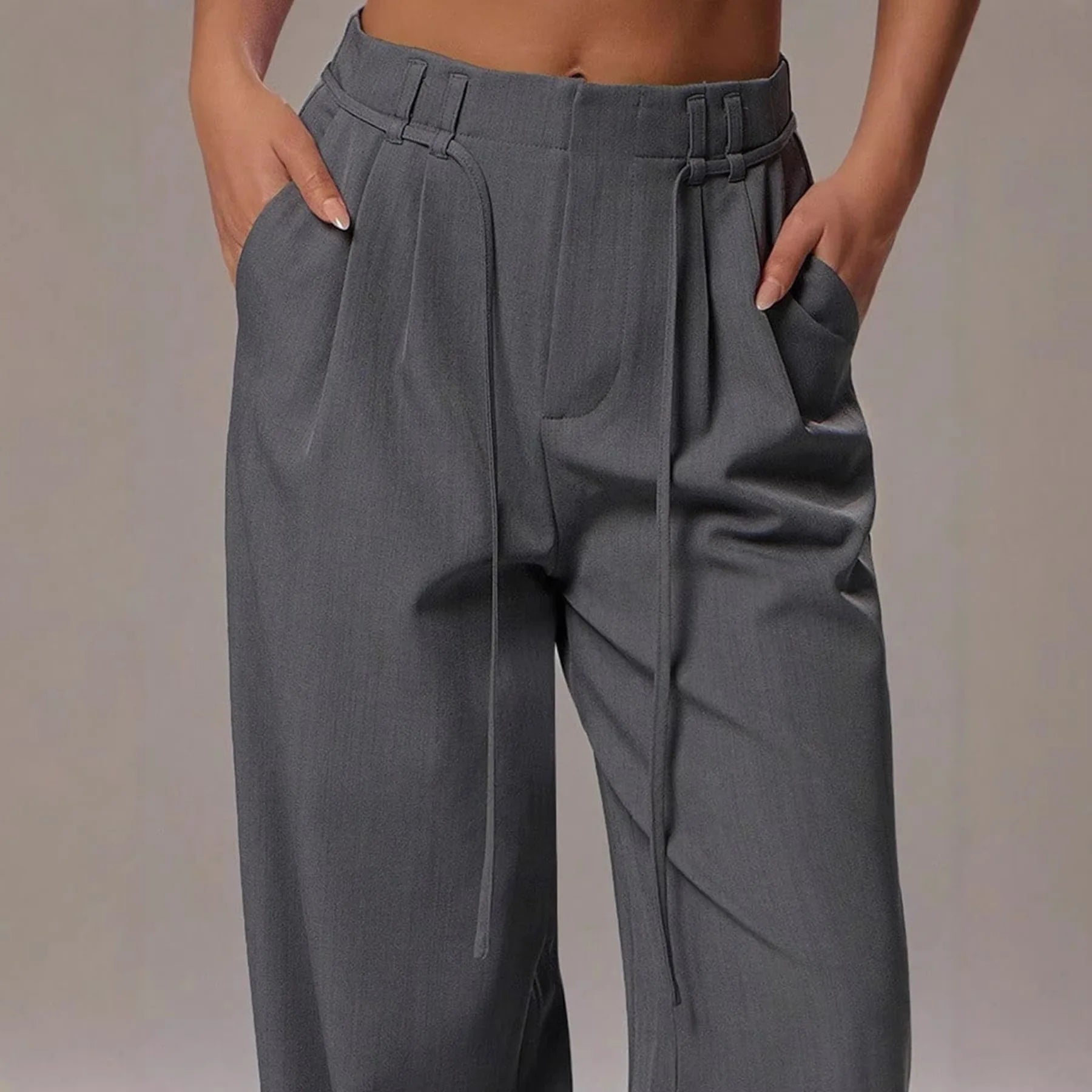 LIZAKOSHT  -  Wide Leg Pants for Women Spring European American Style Office Wear Casual Trousers with Draping Effect