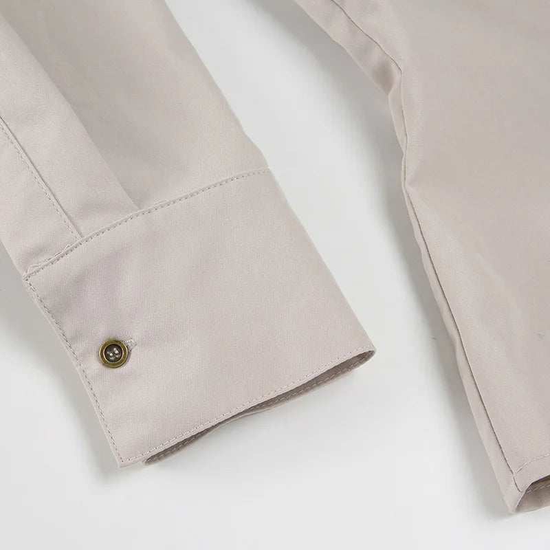 LIZAKOSHT  -  Harajuku Autumn Newly Pockets Flip Collar Buttons Long-sleeved Shirts Work Style Slimming Cardigant Top Blouses for Women