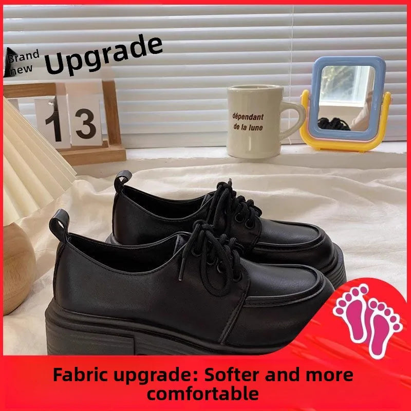LIZAKOSHT  -  British Style Thick Bottom Heel Increase Single Shoes Retro All-Match Spring New Style Flat Loafers Fashionable Casual Shoes