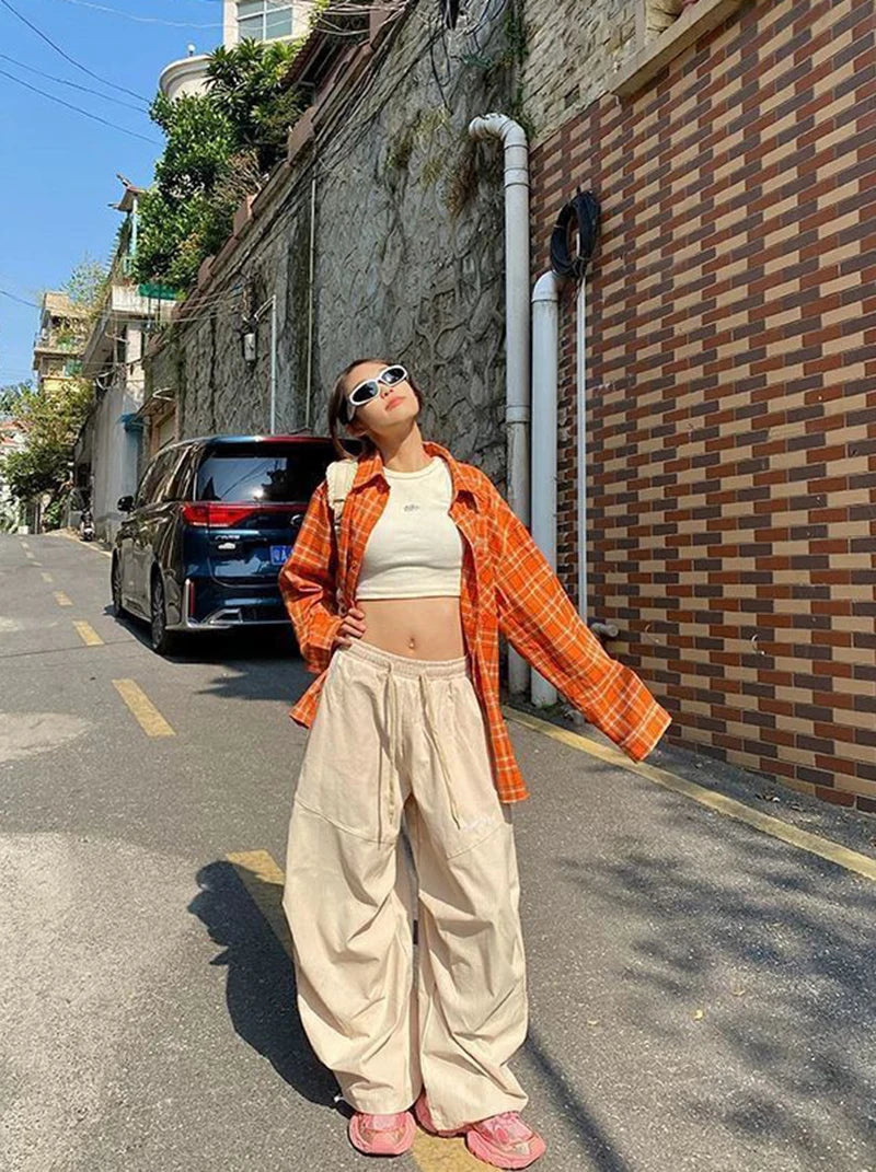 LIZAKOSHT  -  Women Striped Jazz Dance Pants Blue Loose Casual Lazy Wide Leg Pants Harajuku Y2K Summer American Streetwear Cargo Pants