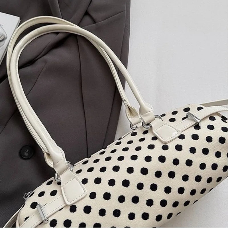 LIZAKOSHT  - Y2k Polka Dot Cylindrical Handbag Ins Trendy Personality Elegant Retro Glossy Leather Exquisite Small Capacity Daily Commuting