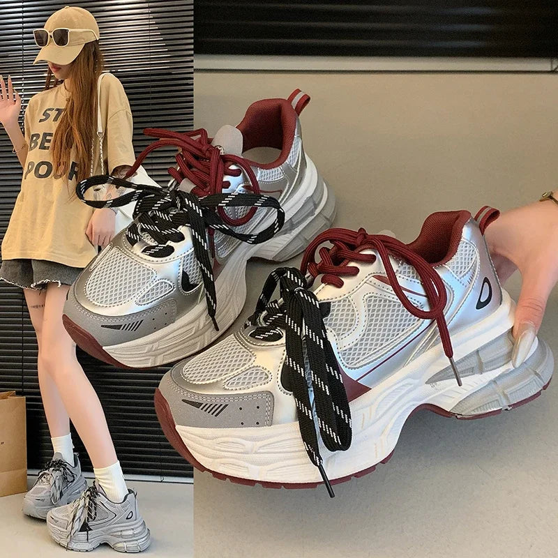 LIZAKOSHT  -  Fashion Thick Platform Shoes Women Sneakers Cross Lace-Up Casual Shoes Flats Tenis Feminino Comfortable Women Sneakers