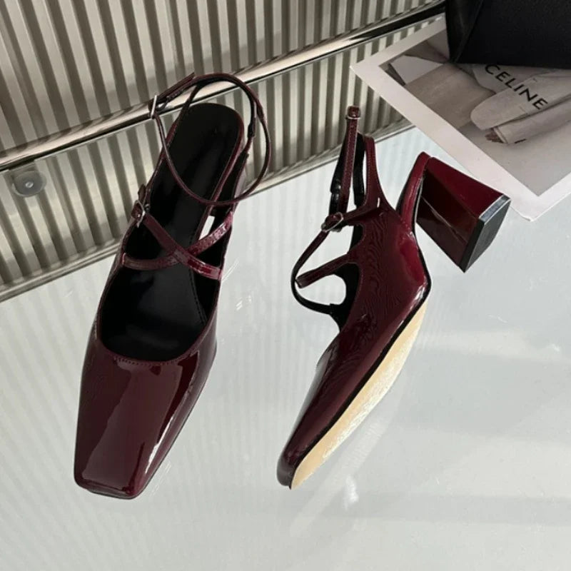 LIZAKOSHT  -  Fashion Fashion Mary Jane Shoes Women Retro Elegance Chunky Slingback Shoes Belt Buckle Leopard Print High Heeled Sandals Women