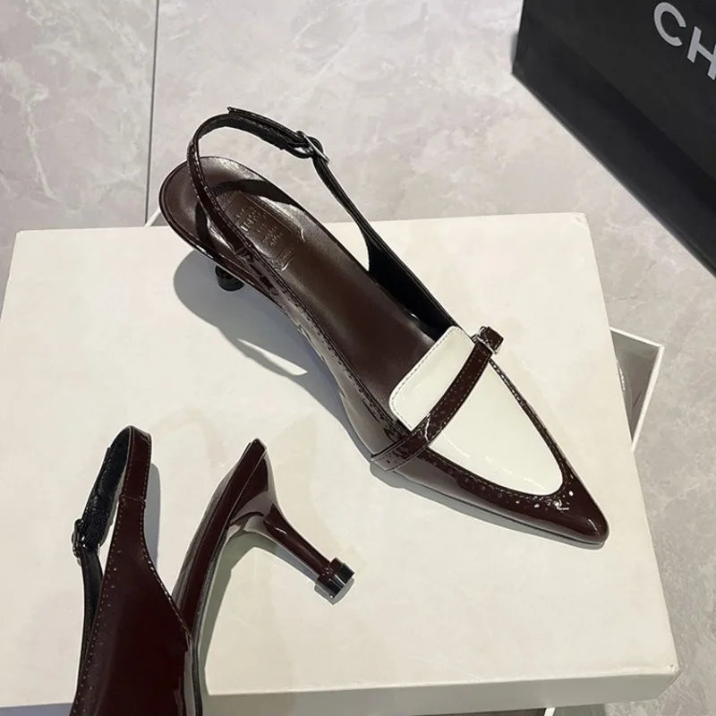 LIZAKOSHT  -  Elegant Kitten Heel Women Sandals Patent Leather Pointed Toe Mules Office Shoes Sexy Slingback Shoes Women Pumps Escarpins Femme