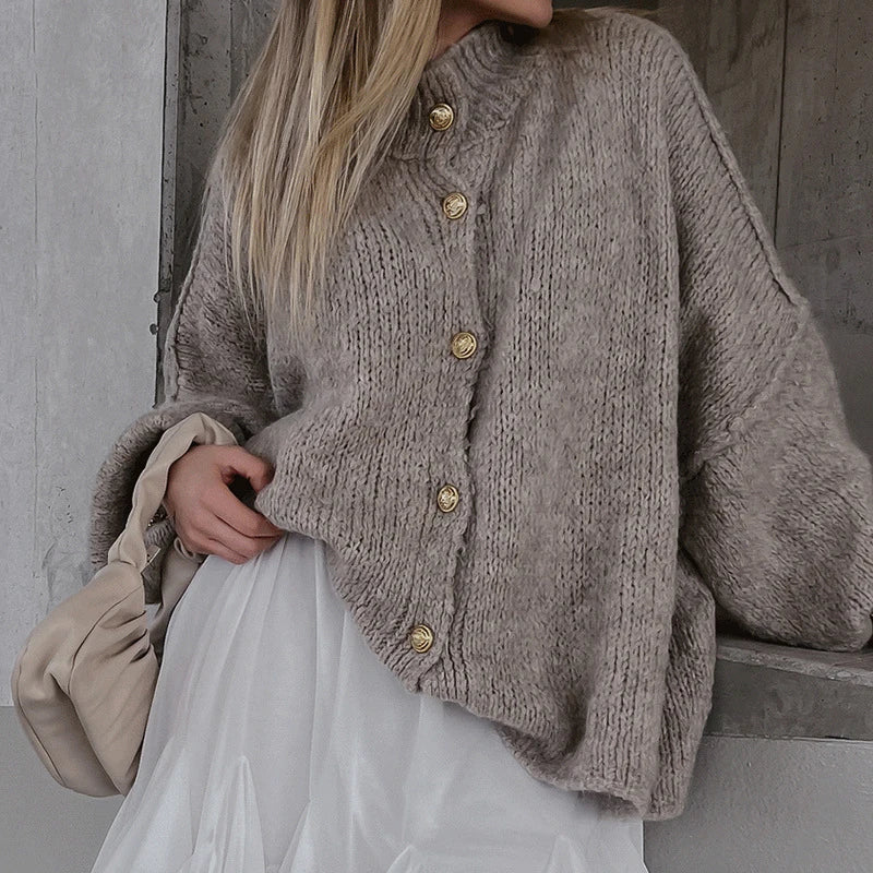 LIZAKOSHT  -  Autumn Winter Solid Loose Sweater Cardigans Women Single Breasted Commuter Knitwear Top Fashion Long Sleeve Warm Sweaters Jumper