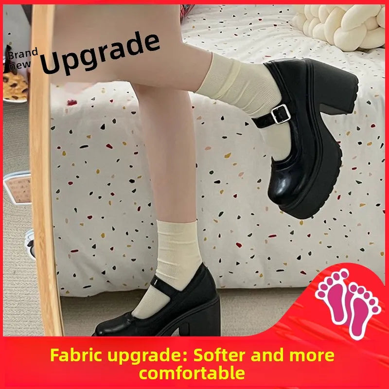 LIZAKOSHT  -  Bla Mary Jane Single oes for Women Thi Heel round Head Retro Japanese Sle Versatile Leather oes Roman Sle mid Heel