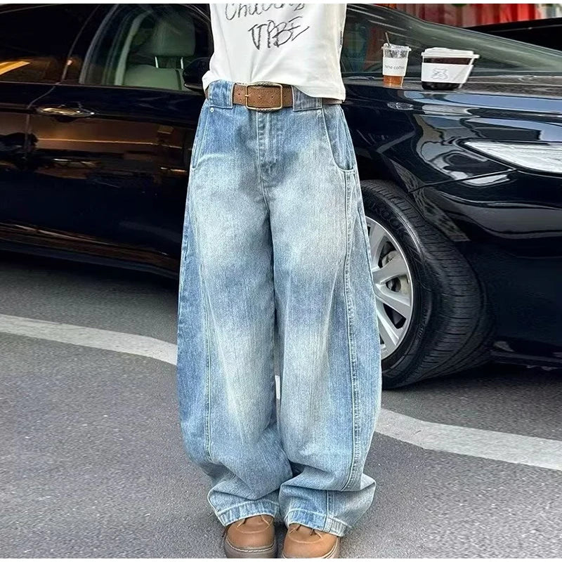 LIZAKOSHT  -  Retro Women's High Waist Wide Leg Denim Jeans Pant Washed Blue Loose-Fit Pants For Woman Spring Fall Casual Streetwear Trousers