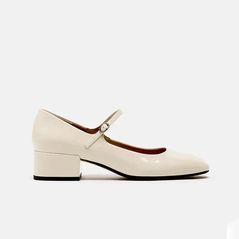 LIZAKOSHT  -  Chunky Heels Women Mary Jane Shoes Shallow Pu Leather Buckle Strap Casual Office Dress Ladies Pumps Brand Designer Footwear