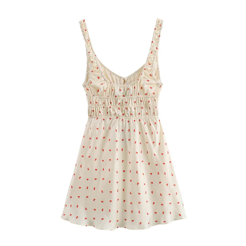 LIZAKOSHT  -  Floral Print Sling Satin Dress For Women O Neck Sleeveless A-line Mini Summer Dresses Holiday Beach Vestidos