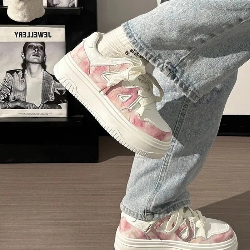 LIZAKOSHT  -  Sweet Pink Shoes for Women PU Leather Fashion Collegiate Style Women Sneakers Casual Versatile Kawaii Ladies Shoes
