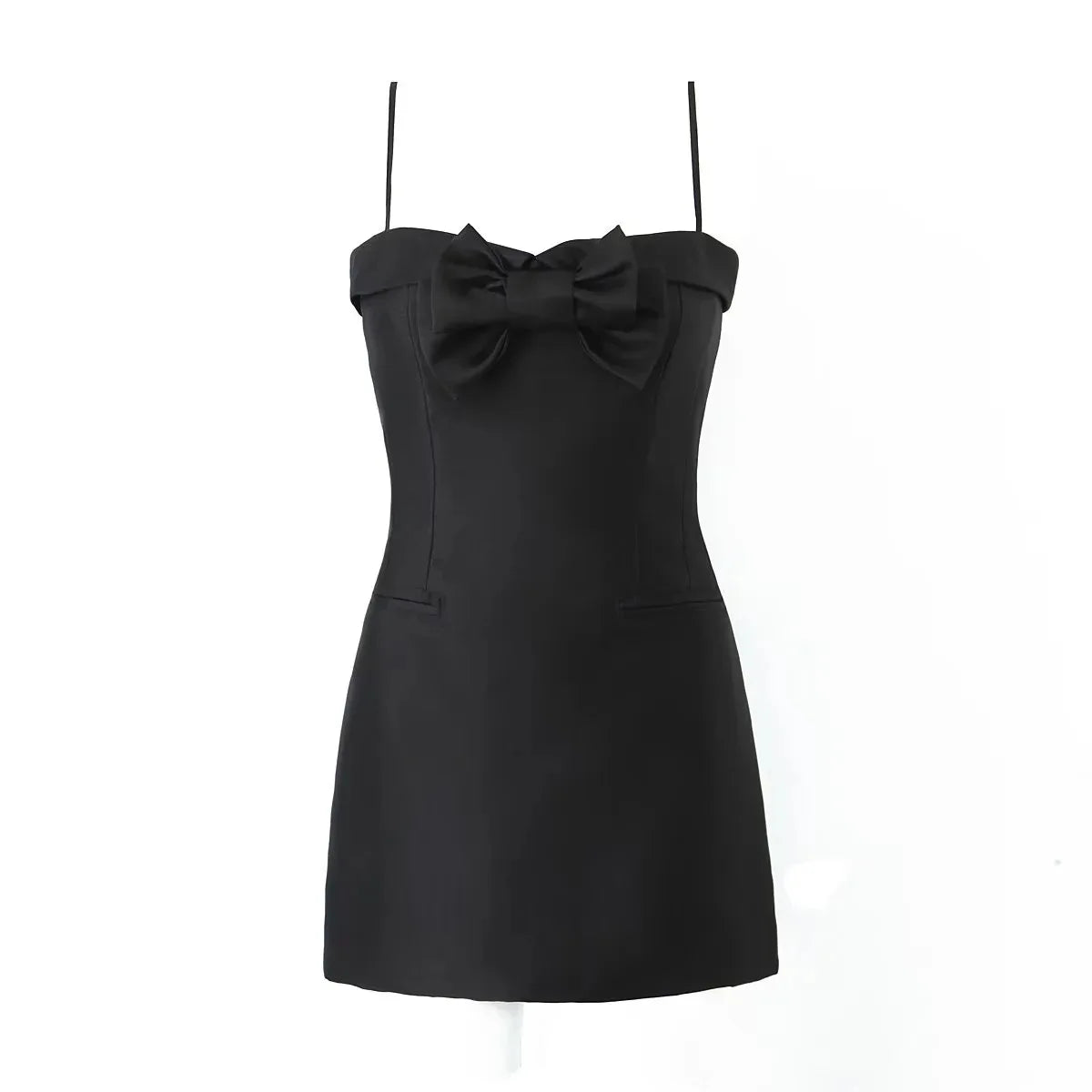 LIZAKOSHT  -  Ladies Daughter Wind Suspender Skirt Female French Bow Satin High Waist Short A-line Skirt Dress