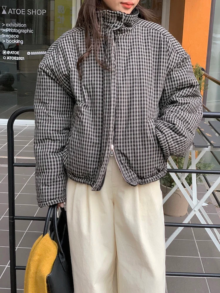 LIZAKOSHT  -  Retro Winter Cotton Jaet Women's Loose Long Sve Stand Collar Cheered Warm Coat Casual Versatile Two-Sided Wear