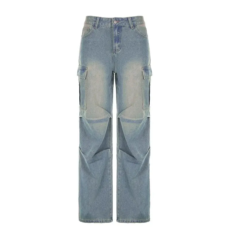LIZAKOSHT  -  Cargo Pants Multiple Pockets Low Waist Baggy Wide Leg Women Casual Oversized Straight Jeans Streetwear Trousers