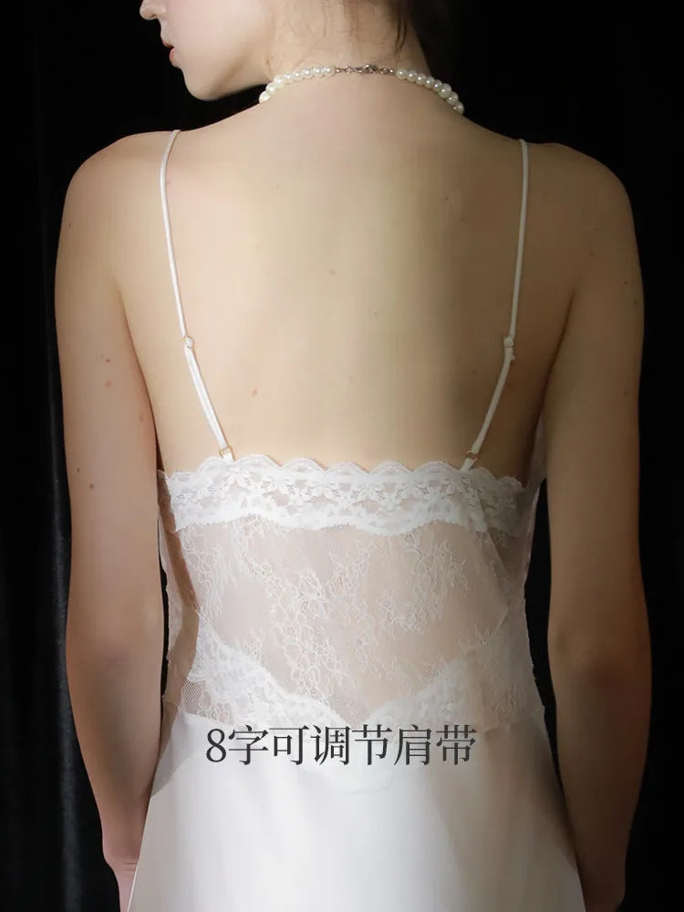 LIZAKOSHT  -  Sexy Pajamas Women's Sleepwear New Nightdress with Chest Pads Suspender Nightgowns High Quality Can Be Worn Outside Long Dress