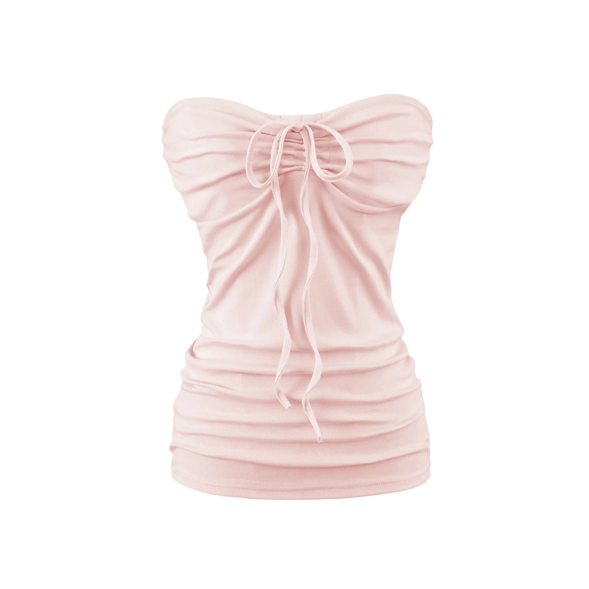 LIZAKOSHT  -  6 colors Summer Sexy Bow Lacing up Drawstring Collar Strapless Camis Women Elastic Back Tank Top Camisoles Skinny Vest Tee Gray