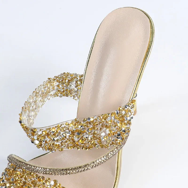 LIZAKOSHT  -  Luxury Rhinestone Design Ultra High Heel Slipper For Women Summer Sexy Pointed Toe Branded Mule Sandal Fashion Party Dress Pumps