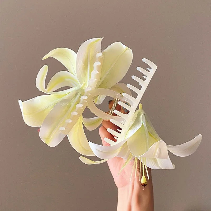 LIZAKOSHT  -  New Sweet Fairy Lily Flowers Hair Claw Beautiful Spring Large Crab Hair Clips Headdress for Woman Girls Beach Hair Accessories